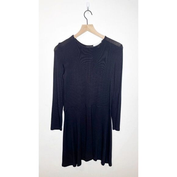Amour Vert Button Back Long Sleeve Swing Dress Modal Blend in Black Women's S - Picture 1 of 5
